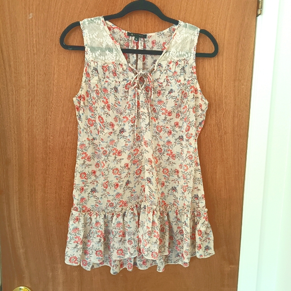 Fairycore, Sheer, Floral Chiffon and Lace Romantic Top XL Very boho, garden girl